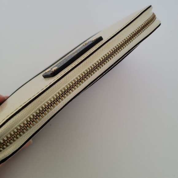 Kate Spade Neda Wallet Clutch Accordion Geniue Leather Zip Around Ivory Black - Picture 9 of 10